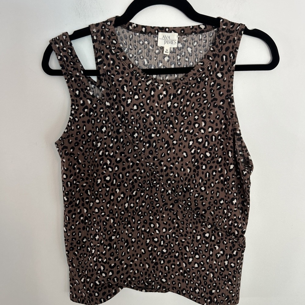 Ava James Women's Medium Brown Leopard Short Sleeveless Crop Top‎